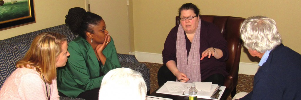 Susan Glisson of Oxford, Miss., makes a point during a small group session as other participants listen.  Also pictured, from left:  Claire Anderson, Center for a Better South; Lavastian Glenn, Winston-Salem, N.C.; and Bill Milliken, Alexandria, Va.